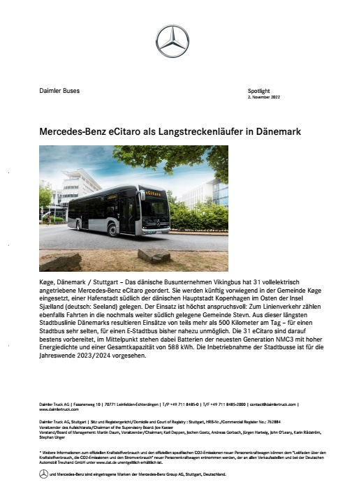 Mercedes-Benz eCitaro als Langstreckenläufer in Dänemark