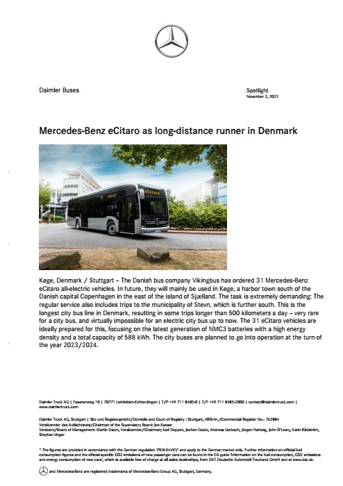 Mercedes-Benz eCitaro as long-distance runner in Denmark