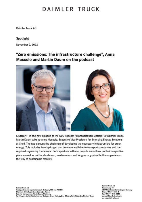 “Zero emissions: The infrastructure challenge”, Anna Mascolo and Martin Daum on the podcast