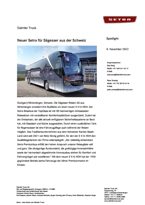 Neuer Setra für Sägesser aus der Schweiz