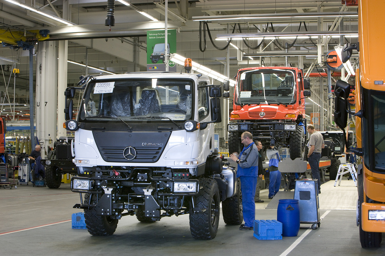 Historischer Einblick in die Produktion von Mai 2009 Produktionsjubiläum 20 Jahre Unimog-Fertigung in Wörth