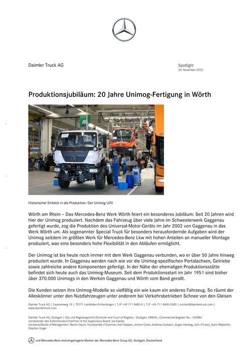 Produktionsjubiläum 20 Jahre Unimog-Fertigung in Wörth