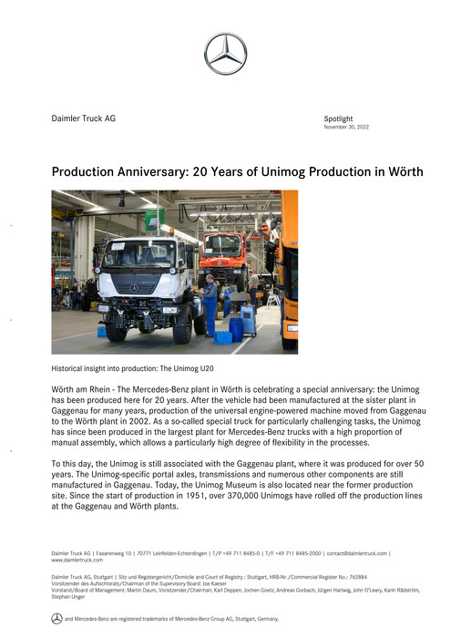 Production Anniversary: 20 Years of Unimog Production in Wörth