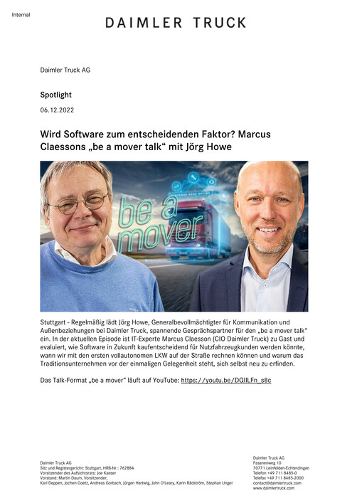 Wird Software zum entscheidenden Faktor? Marcus Claessons „be a mover talk“ mit Jörg Howe