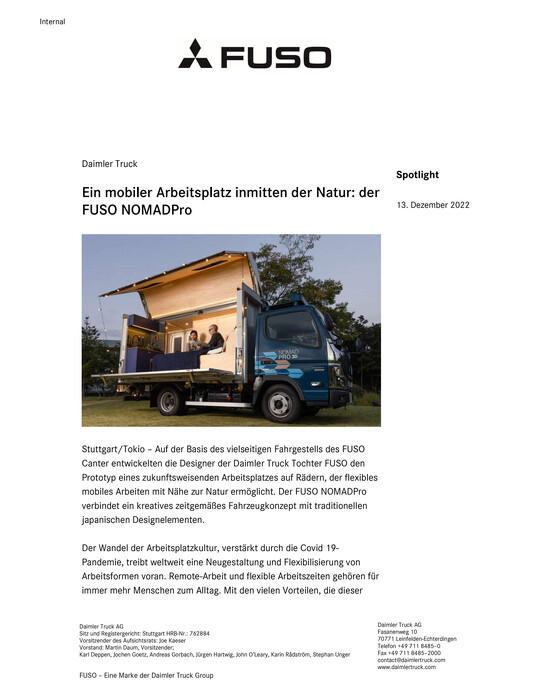 Ein mobiler Arbeitsplatz inmitten der Natur der FUSO NOMADPro