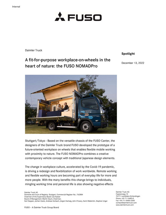 A fit-for-purpose workplace-on-wheels in the heart of nature: the FUSO NOMADPro