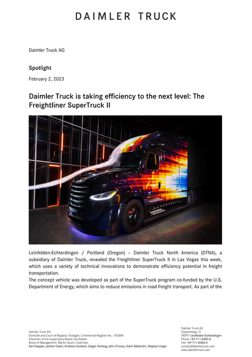 Daimler Truck is taking efficiency to the next level: The Freightliner SuperTruck II