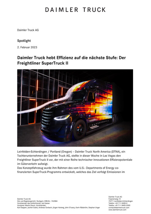 Daimler Truck hebt Effizienz auf die nächste Stufe: Der Freightliner SuperTruck II