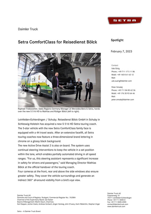 Setra ComfortClass for Reisedienst Bölck