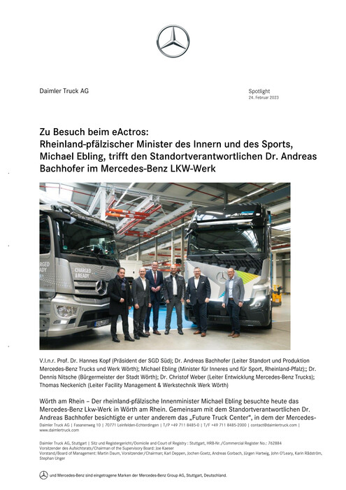 Zu Besuch beim eActros:  Rheinland-pfälzischer Innenminister Michael Ebling trifft den Standortverantwortlichen Dr. Andreas Bachhofer