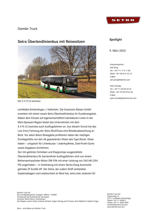 Setra Überlandlinienbus mit Reisesitzen