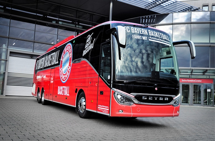 A Setra touring coach for FC Bayern Basketball