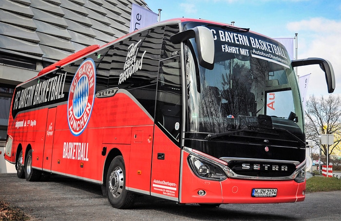 A Setra touring coach for FC Bayern Basketball