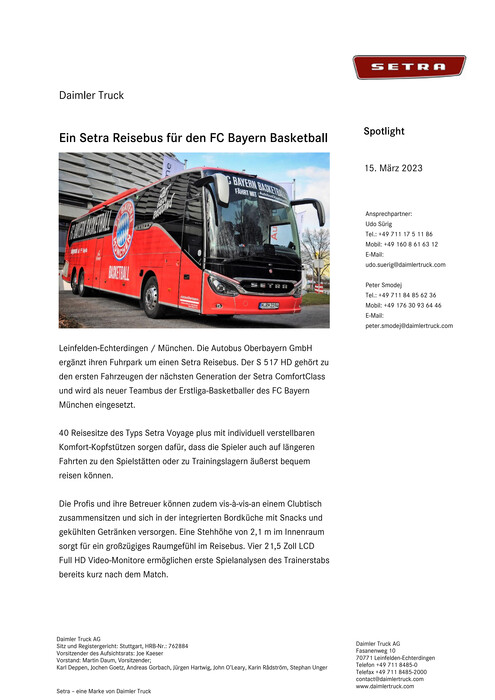 Ein Setra Reisebus für den FC Bayern Basketball