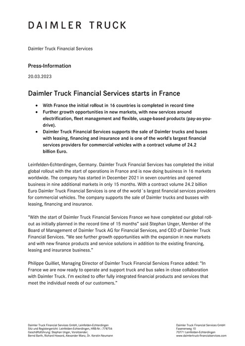 Daimler Truck Financial Services starts in France