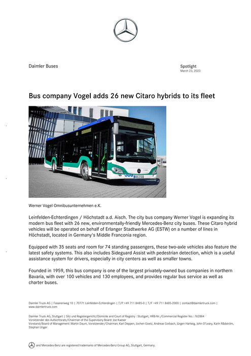 Bus company Vogel adds 26 new Citaro hybrids to its fleet