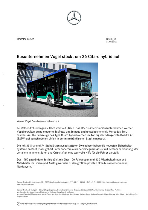 Busunternehmen Vogel stockt um 26 Citaro hybrid auf