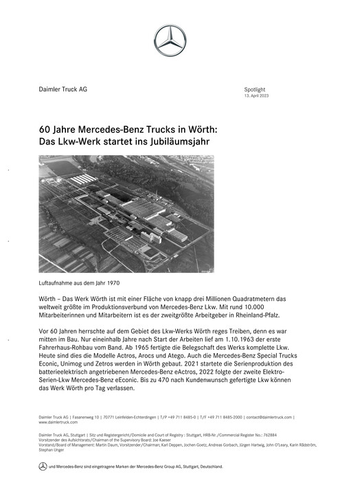 60 Jahre Mercedes-Benz Trucks in Wörth: Das Lkw-Werk startet ins Jubiläumsjahr