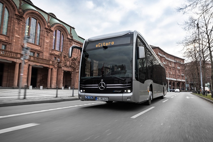 The all-electric Mercedes-Benz eCitaro city bus with the latest generation of batteries
