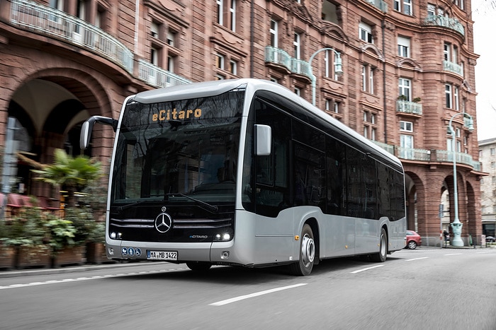 The all-electric Mercedes-Benz eCitaro city bus with the latest generation of batteries