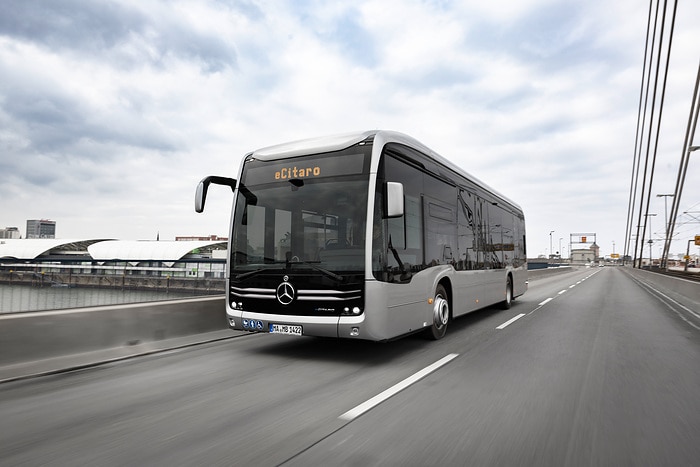 The all-electric Mercedes-Benz eCitaro city bus with the latest generation of batteries