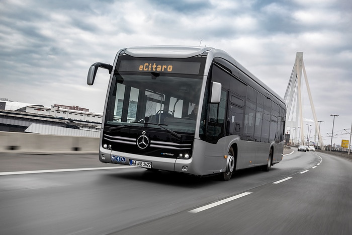 The all-electric Mercedes-Benz eCitaro city bus with the latest generation of batteries