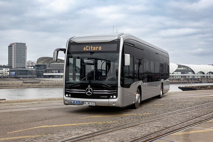 The all-electric Mercedes-Benz eCitaro city bus with the latest generation of batteries