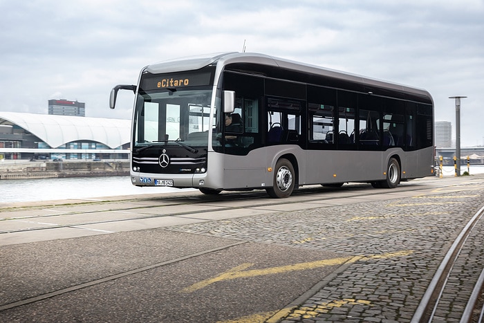 The all-electric Mercedes-Benz eCitaro city bus with the latest generation of batteries