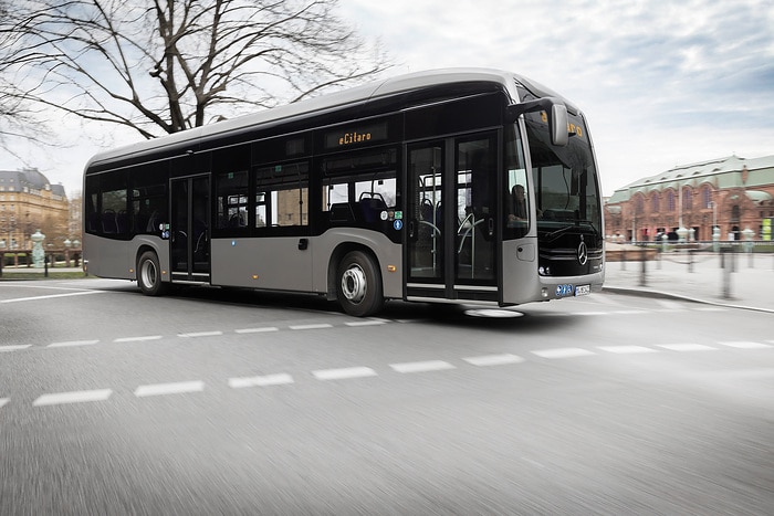 The all-electric Mercedes-Benz eCitaro city bus with the latest generation of batteries