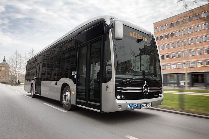 The all-electric Mercedes-Benz eCitaro city bus with the latest generation of batteries