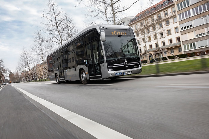 The all-electric Mercedes-Benz eCitaro city bus with the latest generation of batteries