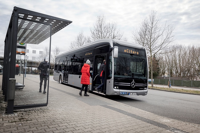 The all-electric Mercedes-Benz eCitaro city bus with the latest generation of batteries