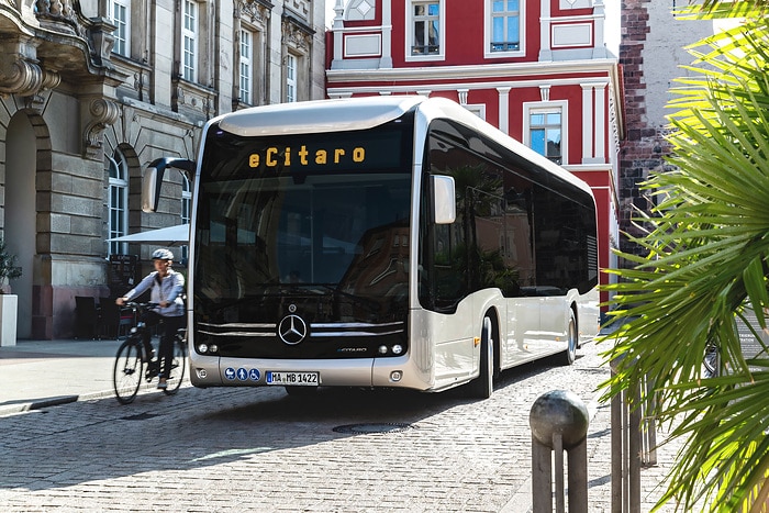 The all-electric Mercedes-Benz eCitaro city bus with the latest generation of batteries