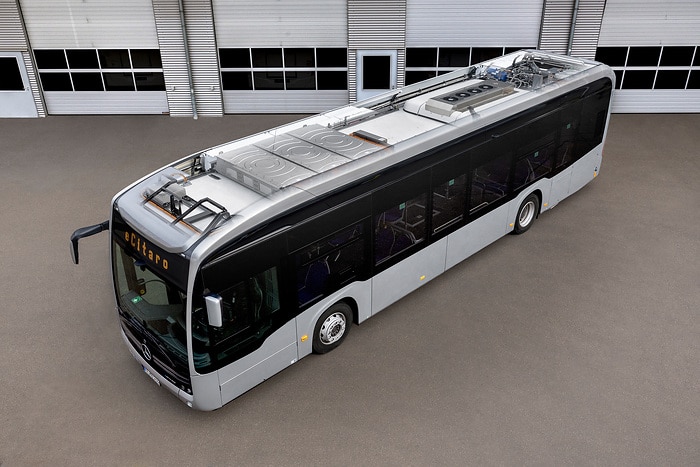 The all-electric Mercedes-Benz eCitaro city bus with the latest generation of batteries