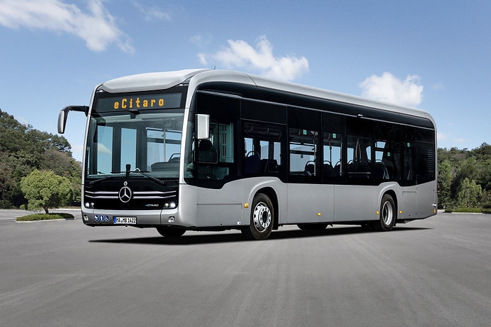 The all-electric Mercedes-Benz eCitaro city bus with the latest generation of batteries