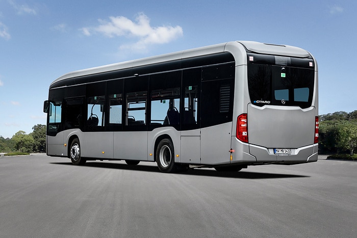 The all-electric Mercedes-Benz eCitaro city bus with the latest generation of batteries