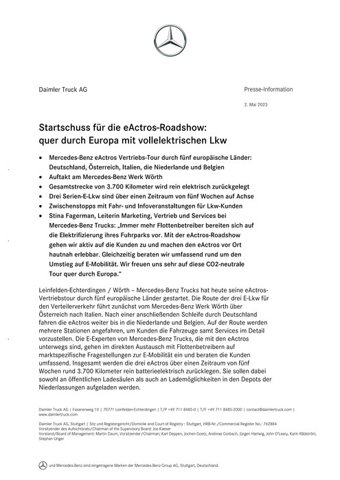 Startschuss für die eActros-Roadshow: quer durch Europa mit vollelektrischen Lkw