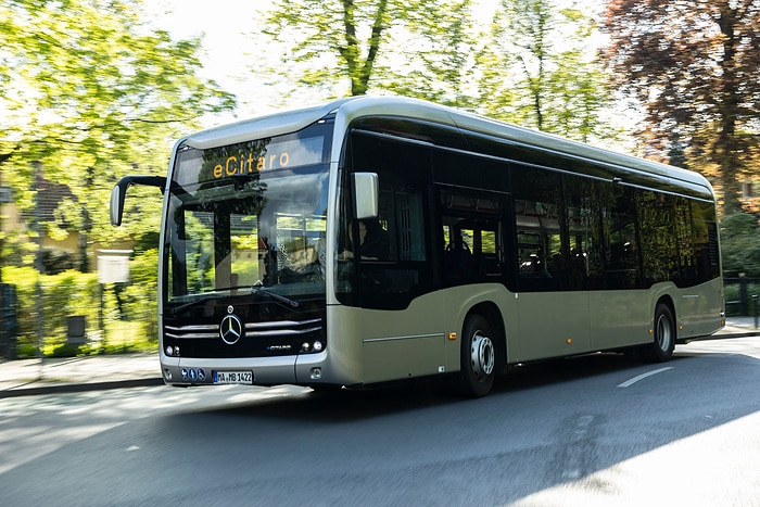 The all-electric Mercedes-Benz eCitaro city bus with the latest generation of batteries
