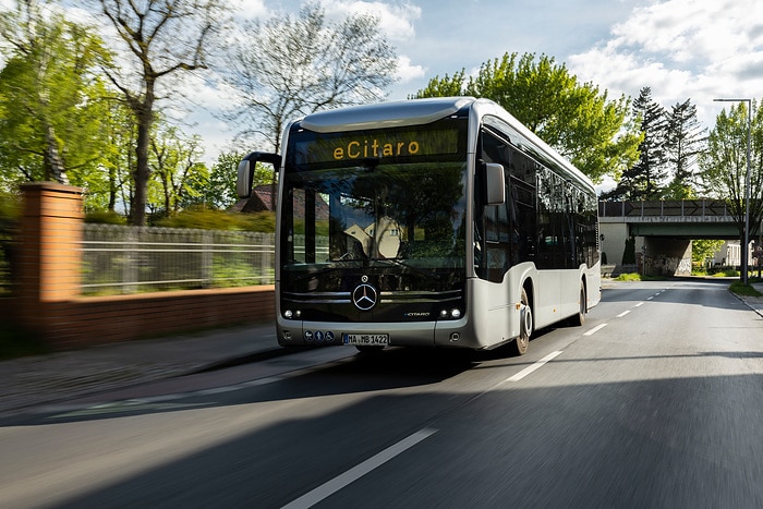 The all-electric Mercedes-Benz eCitaro city bus with the latest generation of batteries