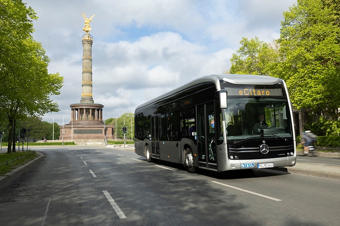 The all-electric Mercedes-Benz eCitaro city bus with the latest generation of batteries
