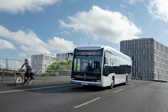 The all-electric Mercedes-Benz eCitaro city bus with the latest generation of batteries
