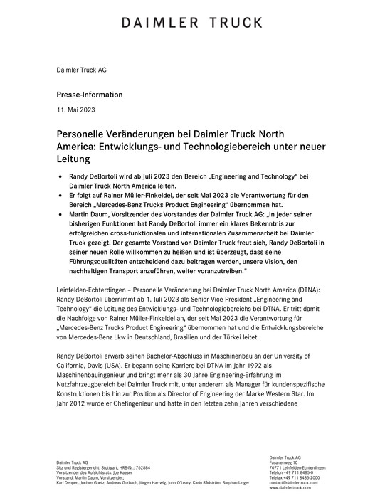 Personelle Veränderungen bei Daimler Truck North America: Entwicklungs- und Technologiebereich unter neuer Leitung
