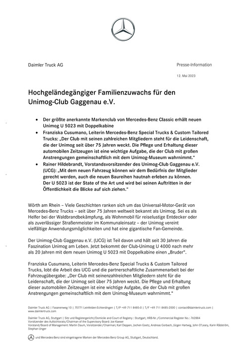 Hochgeländegängiger Familienzuwachs für den Unimog-Club Gaggenau e.V.