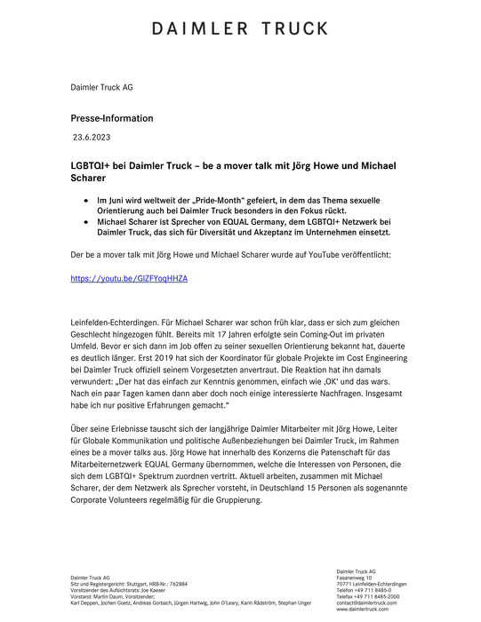 LGBTQI+ bei Daimler Truck – be a mover talk mit Jörg Howe und Michael Scharer