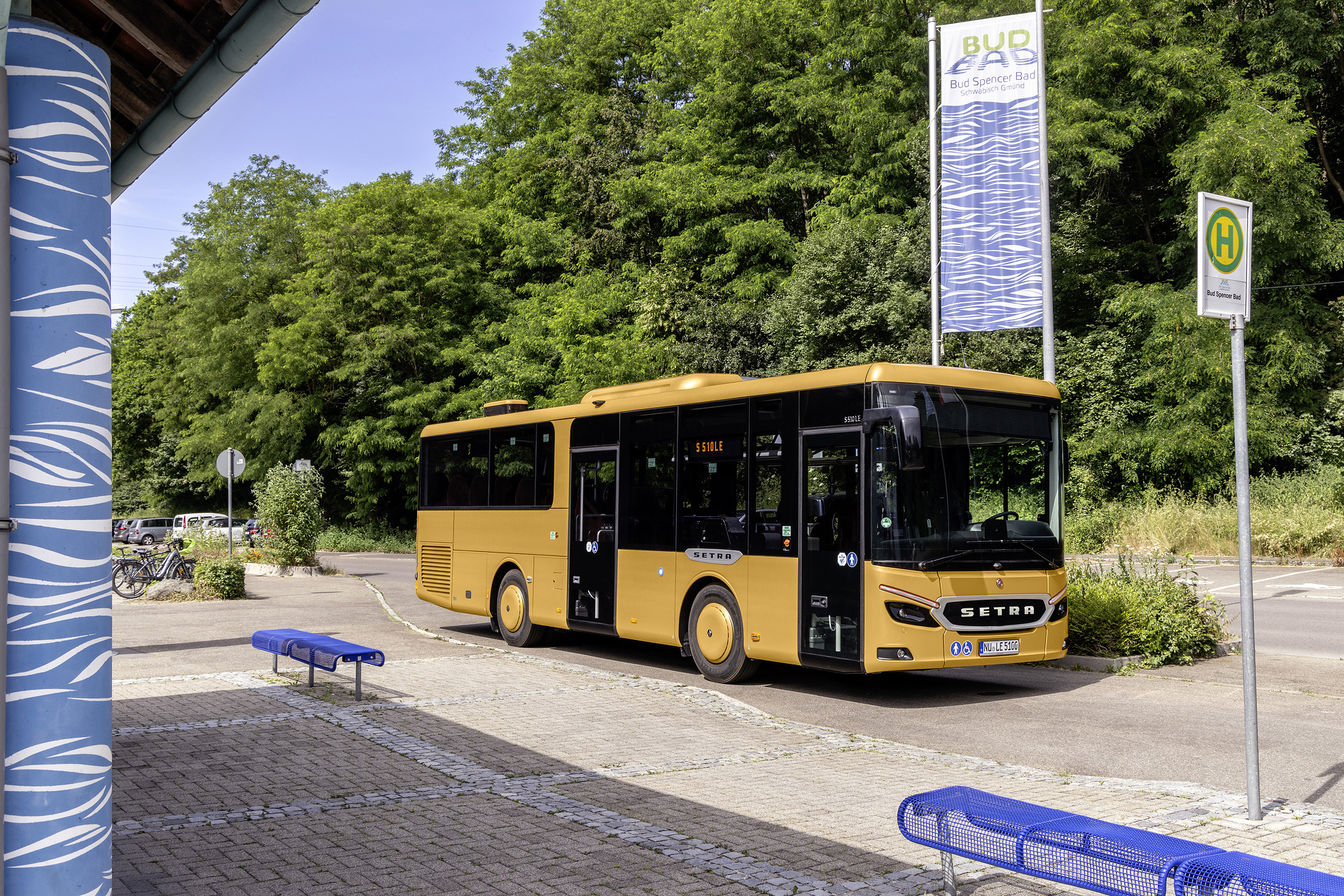 Setra MultiClass 500 LE, S 510 LE, Honiggelb metallic Pressefahrt Schwäbisch Gmünd: Setra MultiClass 500 LE