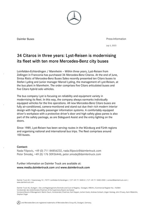 34 Citaros in three years: Lyst-Reisen is modernising its fleet with ten more Mercedes-Benz city buses