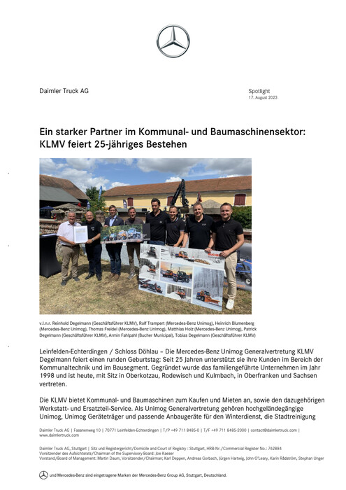 Ein starker Partner im Kommunal- und Baumaschinensektor: KLMV feiert 25-jähriges Bestehen