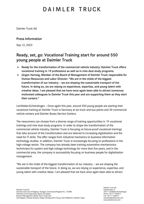 Ready, set, go: Vocational Training start for around 550 young people at Daimler Truck