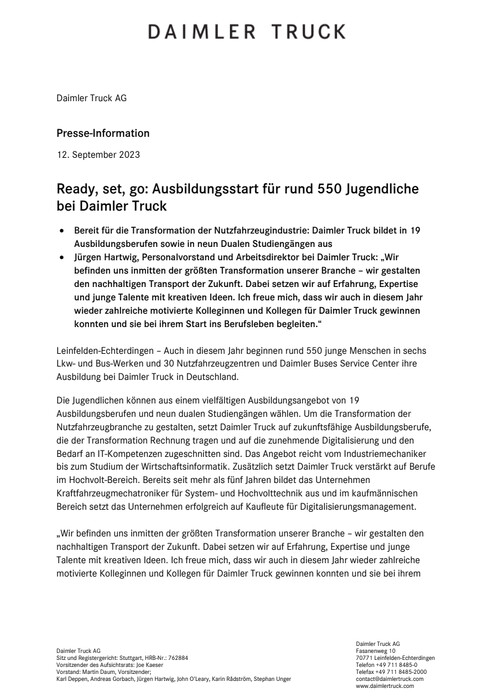 Ready, set, go: Ausbildungsstart für rund 550 Jugendliche bei Daimler Truck