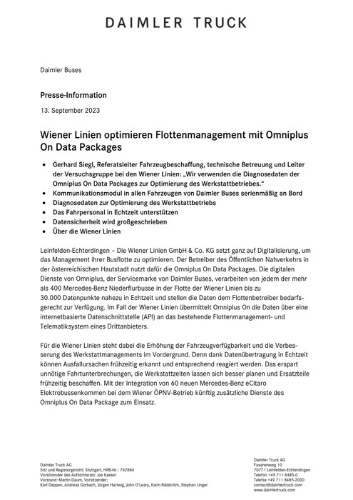 Wiener Linien optimieren Flottenmanagement mit Omniplus On Data Packages